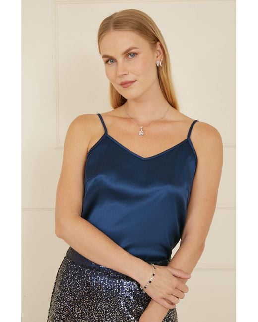 Yumi' Blue And Sequin Split Fitted Midi Skirt