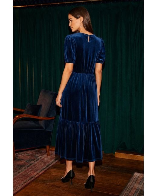 Yumi' Blue Velvet Midi Dress