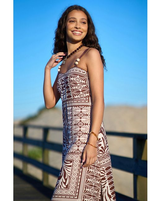 Yumi' Blue Tile Print Maxi Dress With Bead Details