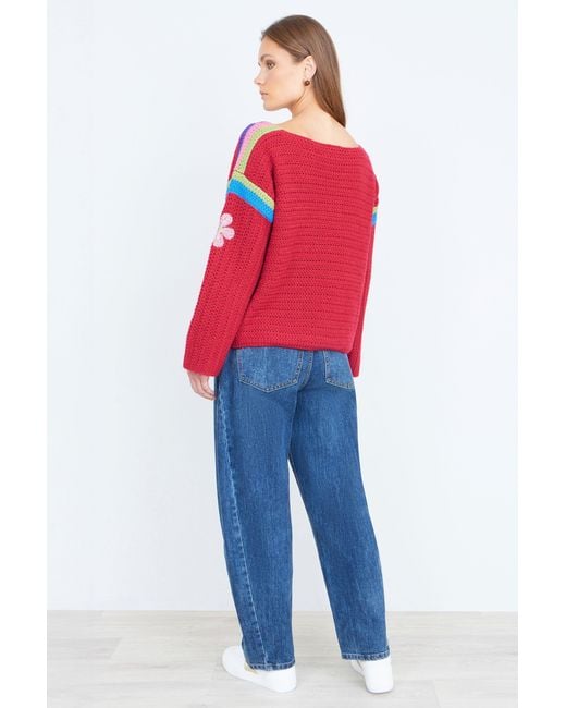 Yumi' Red Crochet Flower Jumper