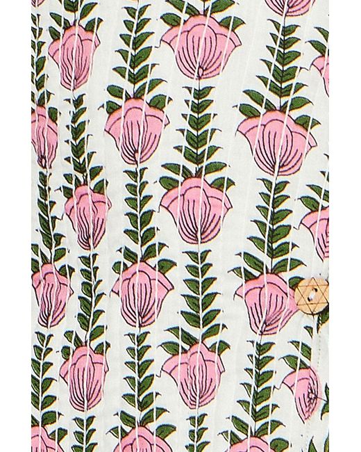 Yumi' Blue Botanical Print Reversible Cotton Quilted Jacket