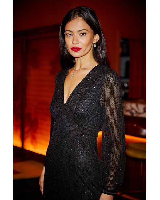 Yumi' Red Sequin Long Sleeve Midi Dress
