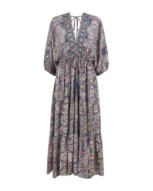 Yumi' Natural Multicolour Paisley Print Midi Kimono Dress With Tie Back