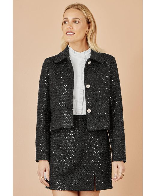 Yumi' Black Boucle Sequin Mini Skirt