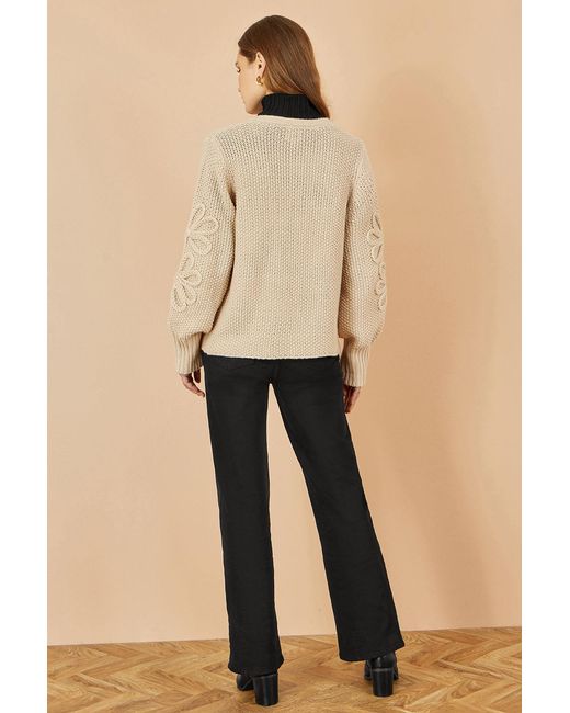 Yumi' Natural Edge To Edge Cardigan With Flower Detail Sleeves