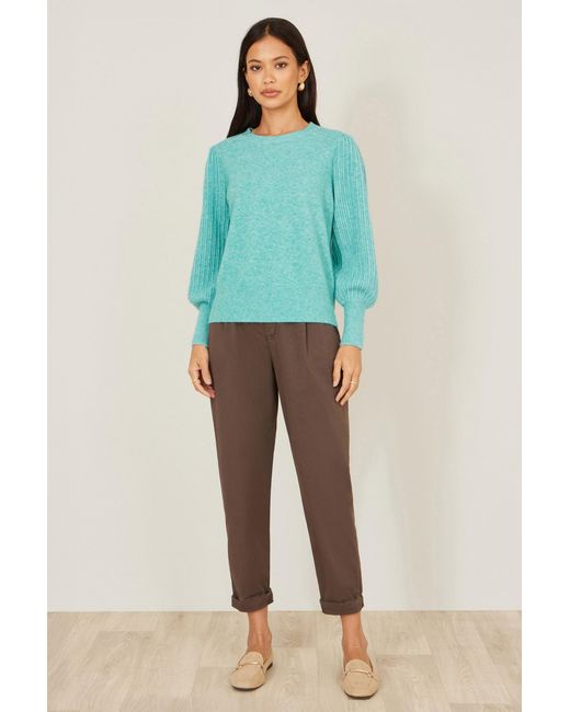 Yumi' Green Sea Knitted Balloon Sleeve Jumper