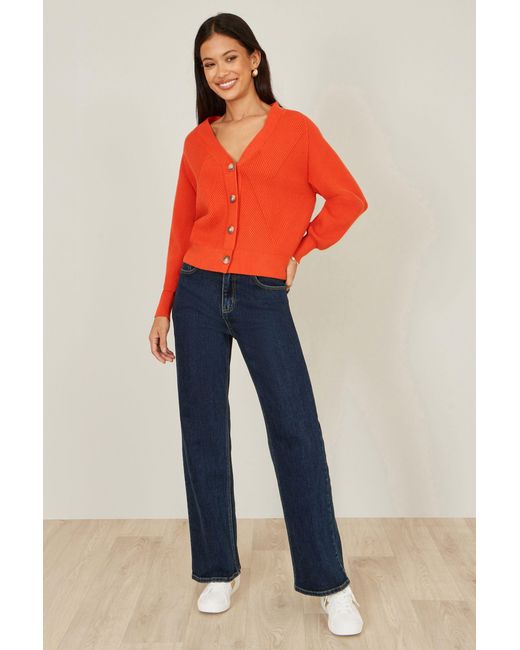 Yumi' Orange Relaxed Fit Cardigan With Stitch Detail