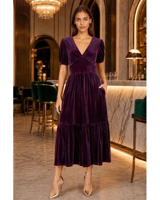 Yumi' Purple Velvet Midi Dress