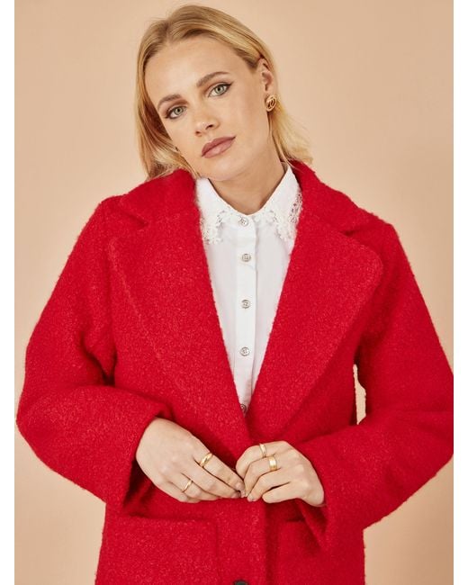 Yumi' Red Boucle Long Line Coat