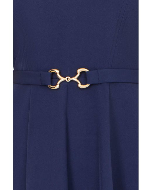 Yumi' Blue Skater Dress With Puff Sleeves And Buckle Detail