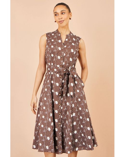 Yumi' Natural Cotton Embroidery Shirt Dress