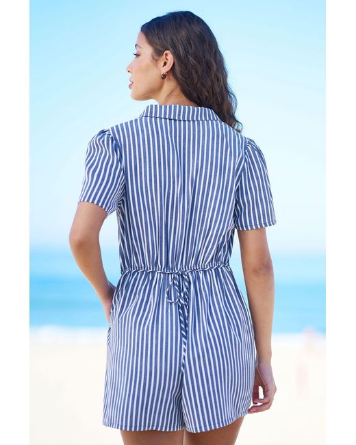 Yumi' Blue Stripe Retro Playsuit