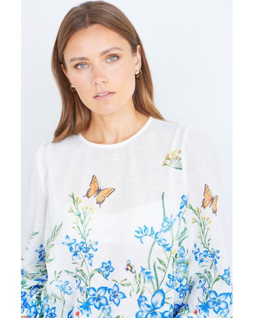 Yumi' Blue Butterfly Print Long Sleeve Top