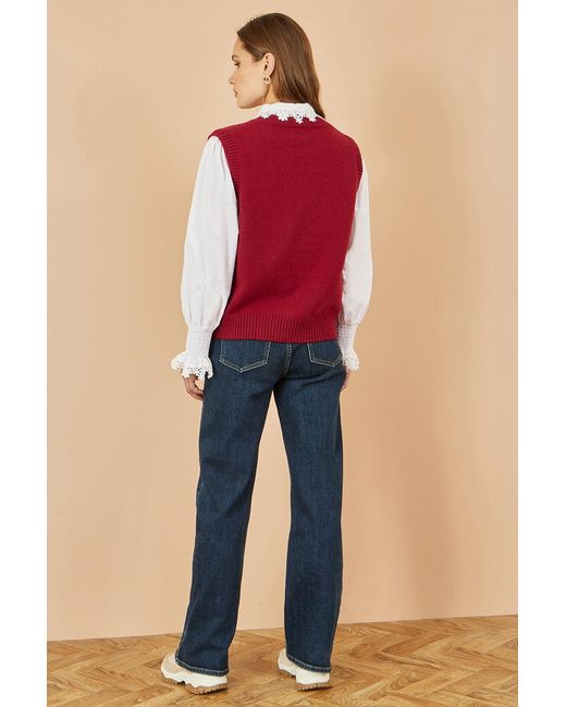 Yumi' Red Knitted Flower Sleeveless Jumper Vest