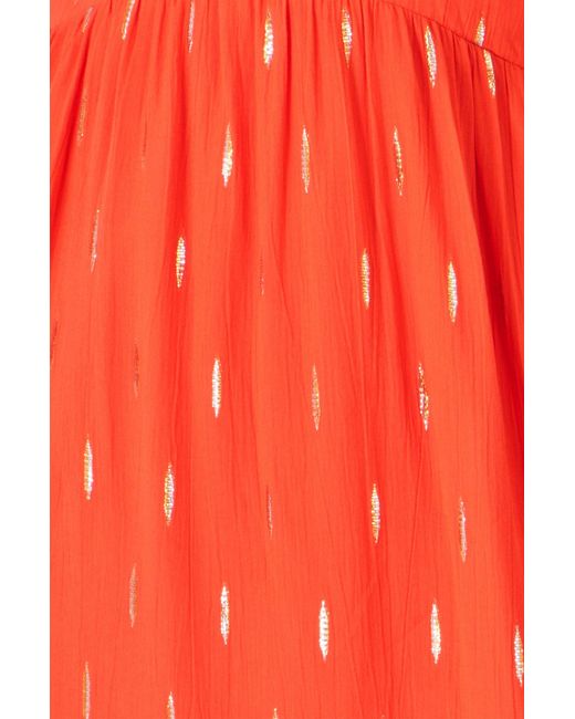 Yumi' Red Foil Print Viscose Cut Out Midi Dress