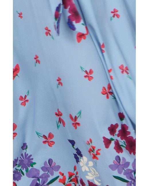 Yumi' Blue Floral Mirror Wrap High Low Midi Wrap Dress