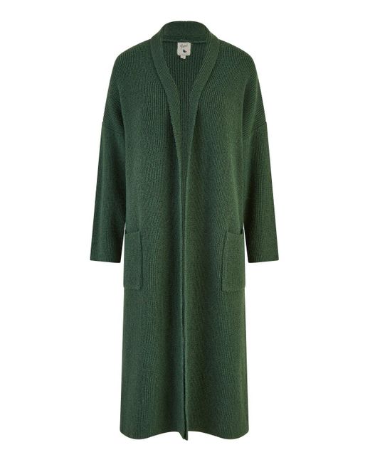 Yumi' Green Knitted Maxi Cardigan With Pockets
