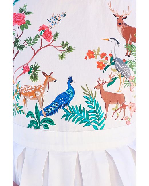 Yumi' Blue Woodland Animal Print Cotton Midi Skater Dress