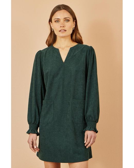 Yumi' Green Cord Tunic With Ruched Sleeve