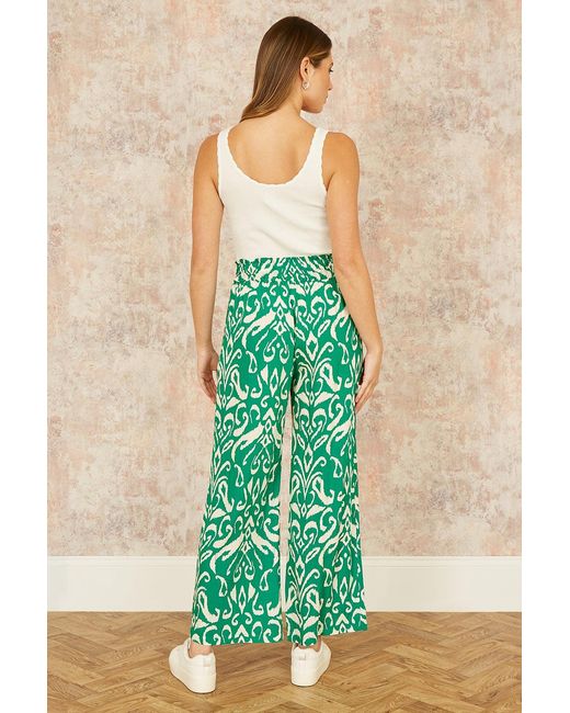 Yumi' Green Ikat Print Relaxed Fit Trousers