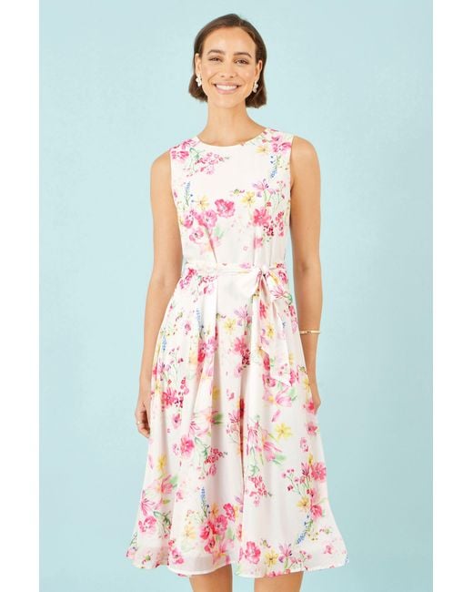 Yumi' Red Delicate Floral Midi Skater Dress