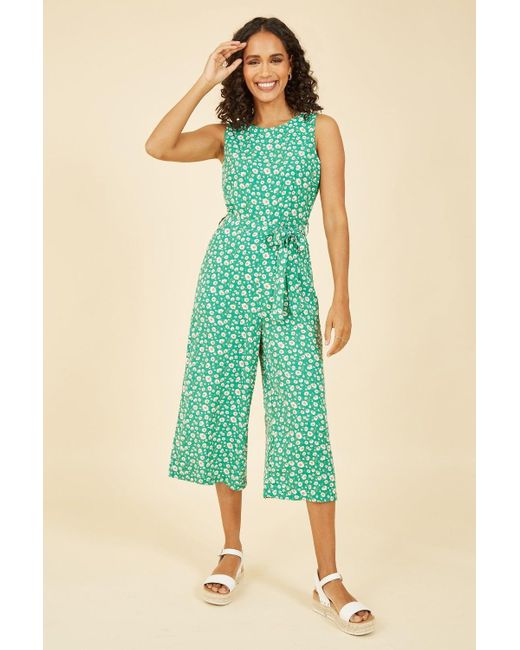 Mela London Green Mela Daisy Print Culotte Jumpsuit