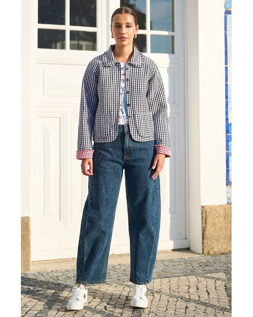 Yumi' Blue Gingham Frill Collar Jacket