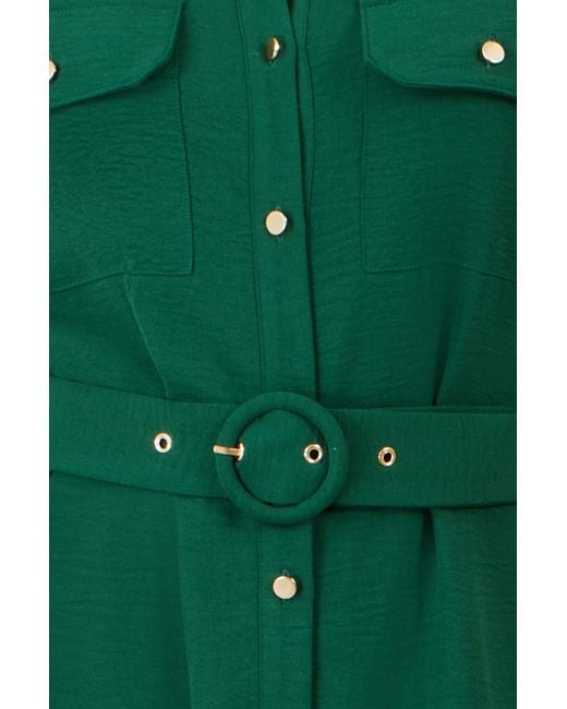 Yumi' Green Stretch Midi Shirt Dress