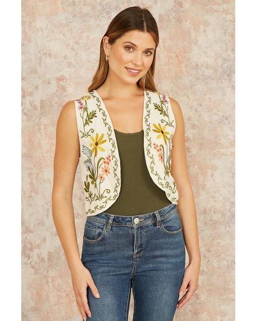 Yumi' Multicolor Floral Embroidered Cotton Waist Coat