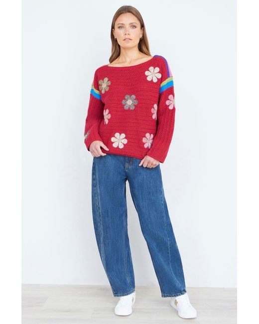 Yumi' Red Crochet Flower Jumper