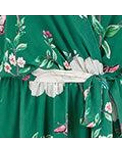 Yumi' Green Bird And Floral Print Midi Wrap Dress