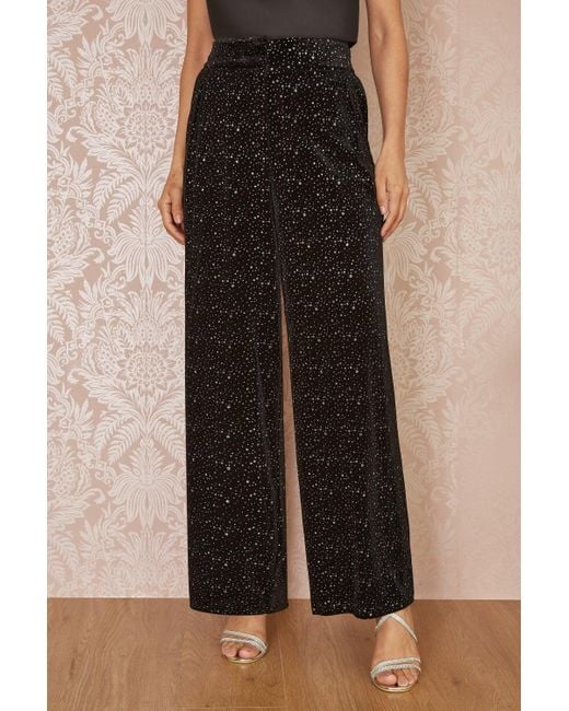 Yumi' Black Velvet Sparkle Wide Leg Trousers