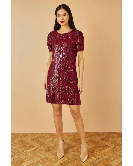 Yumi' Red Sequin Stretch Tunic Dress