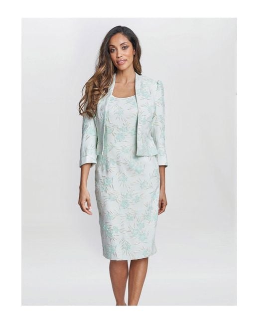 Gina Bacconi White Eva Floral Jacquard Dress And Jacket