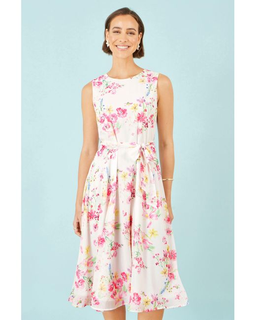 Yumi' Red Delicate Floral Midi Skater Dress