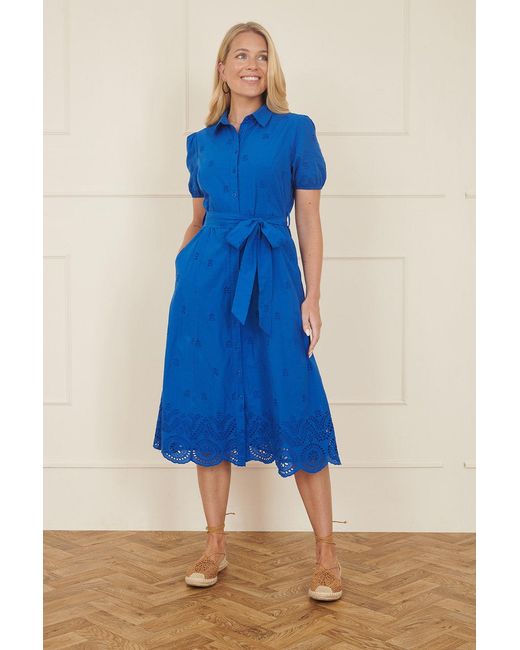 Yumi' Blue Cotton Shirt Midi Dress With Cut Out Details