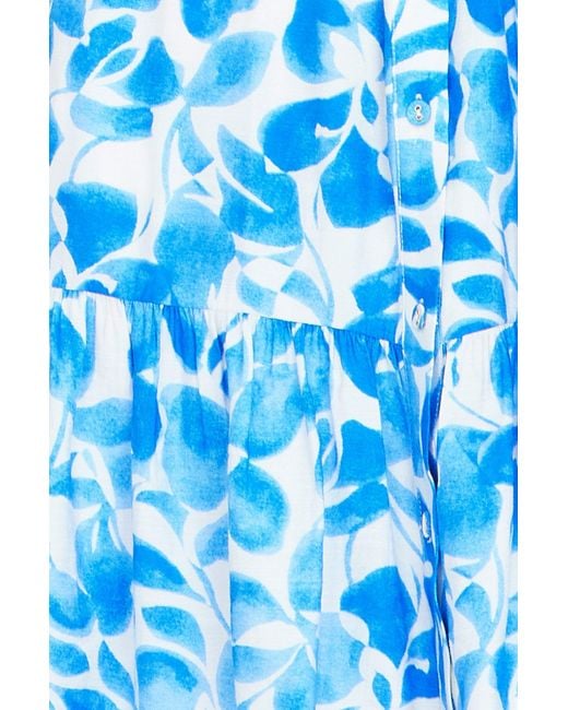 Yumi' Blue Floral Print Viscose Relaxed Shirt Dress