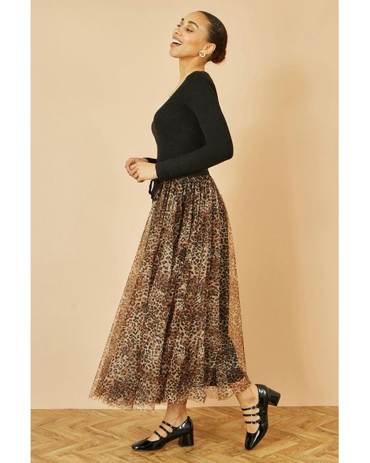 Yumi' Brown Leopard Mesh Tulle Skirt