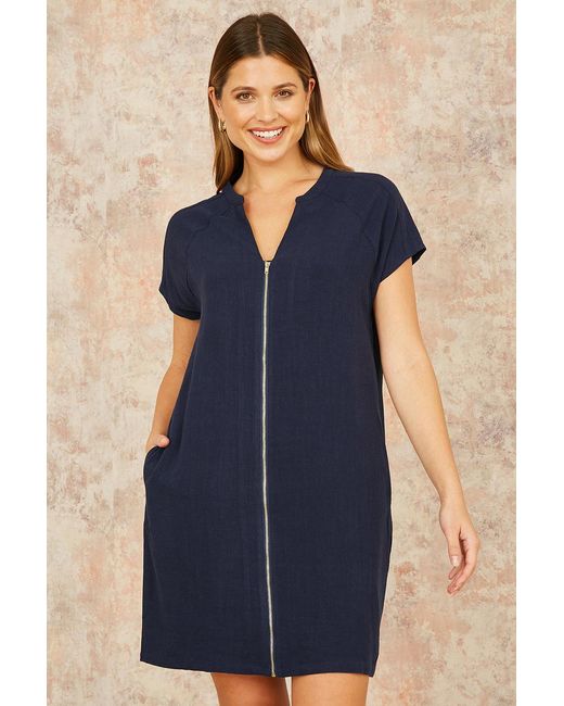 Yumi' Blue Viscose Zip Tunic Dress