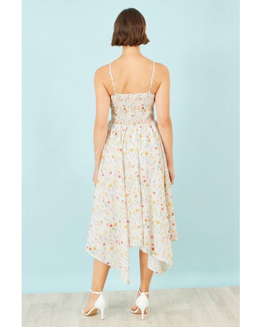 Yumi' Blue Botanical Embroidery Fabric Handkerchief Hem Dress