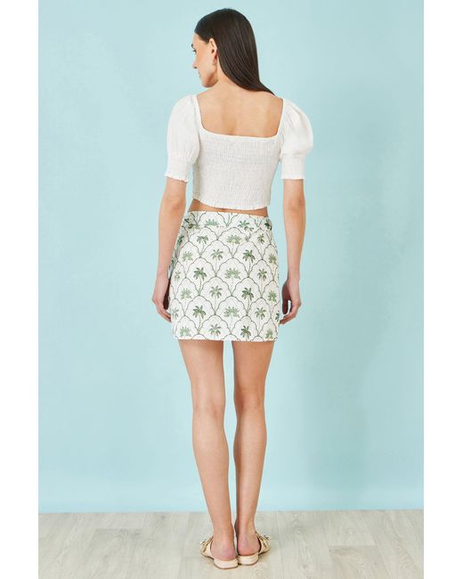 Yumi' Green Palm Print Cotton Wrap Skirt