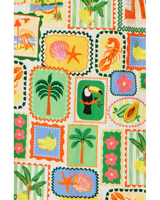 Yumi' Green Multicolour Postcard Print Mini Sun Dress