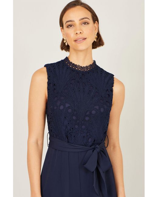 Yumi' Blue Lace Sleeveless Jumpsuit