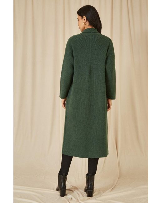 Yumi' Green Knitted Maxi Cardigan With Pockets