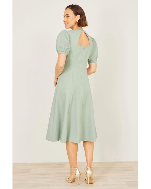Yumi' Green Mint Skater Dress With Puff Sleeves And Buckle Detail