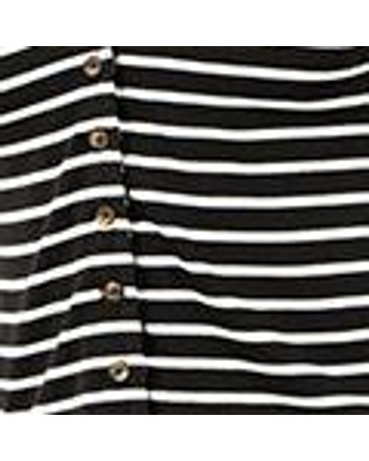 Yumi' Black Striped Cotton Jersey Lettuce Trim T-Shirt