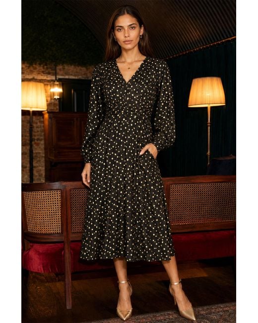 Yumi' Black Foil Print Midi Dress