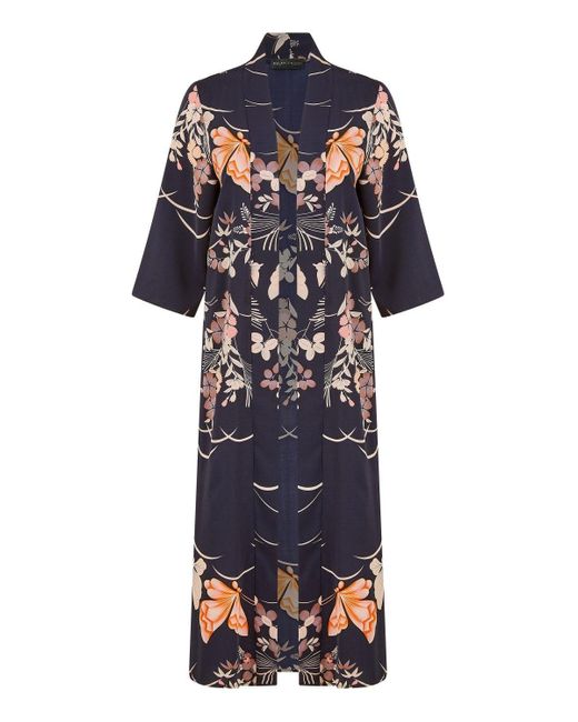 Yumi' Blue Butterfly Print Long Kimono