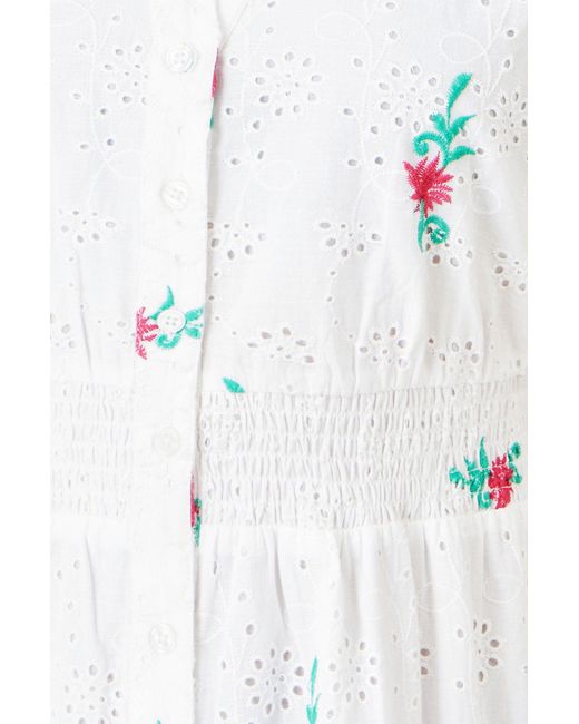 Yumi' Blue Cotton Broderie Anglaise Embroidered Midi Dress