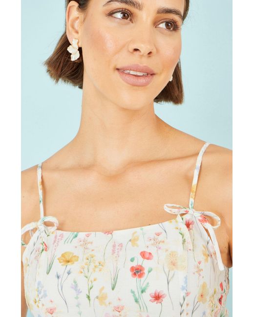 Yumi' Blue Botanical Embroidery Fabric Handkerchief Hem Dress